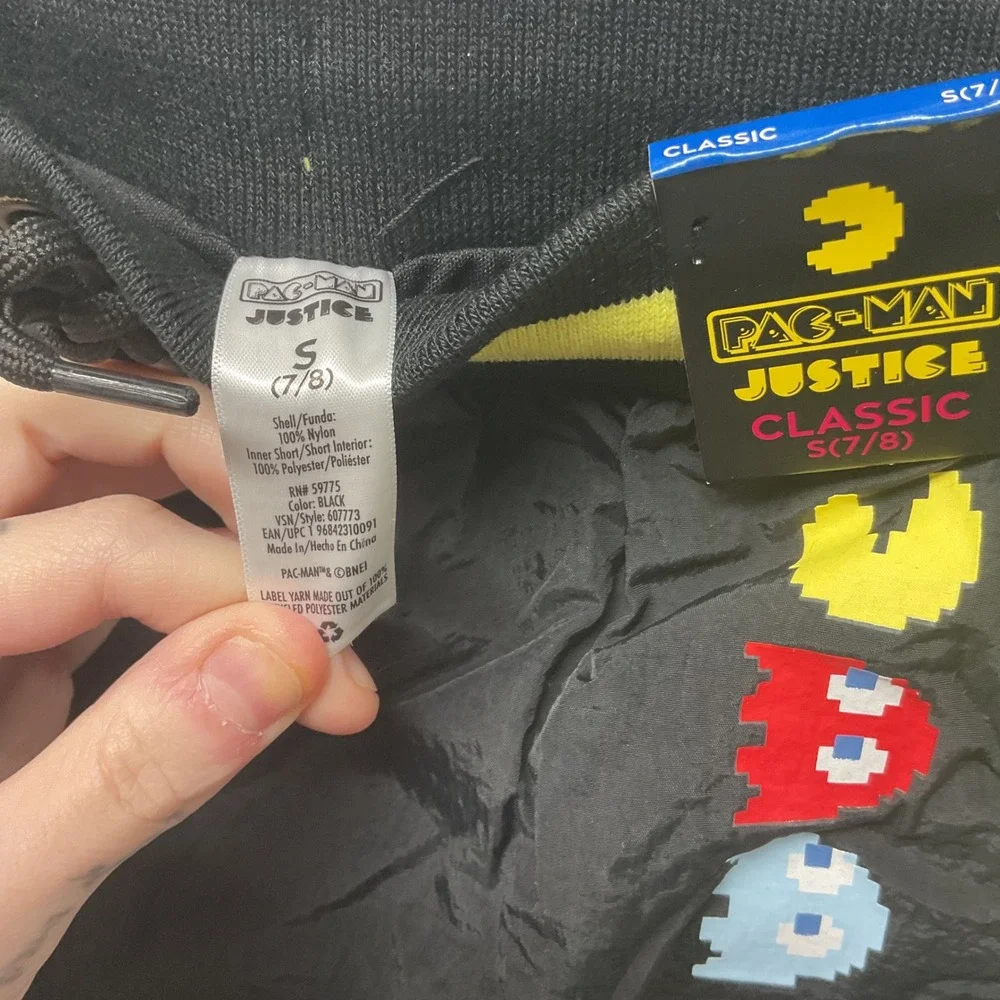 Justice Pac Man Classic Running Shorts Black Yellow Size S 7 8‎ Kids Girls